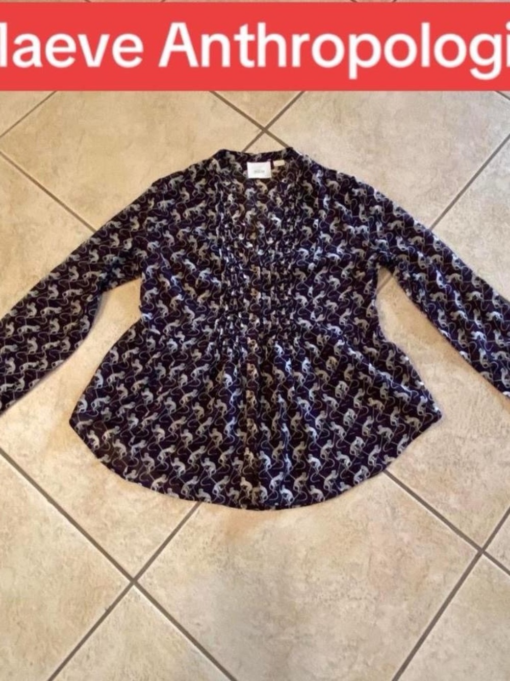 Maeve Brown Monkey-Print Button Blouse